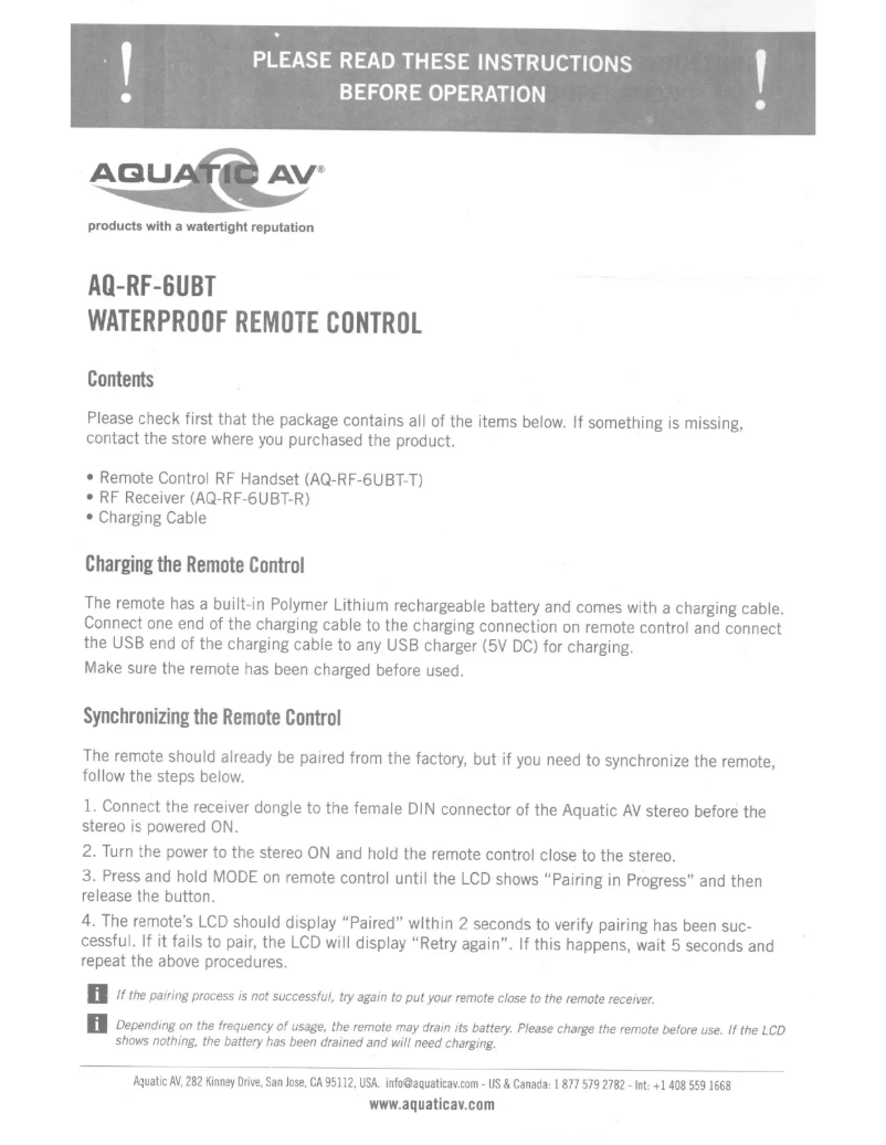 Image de la première page du manuel de l'appareil AQ-RF-6UBT