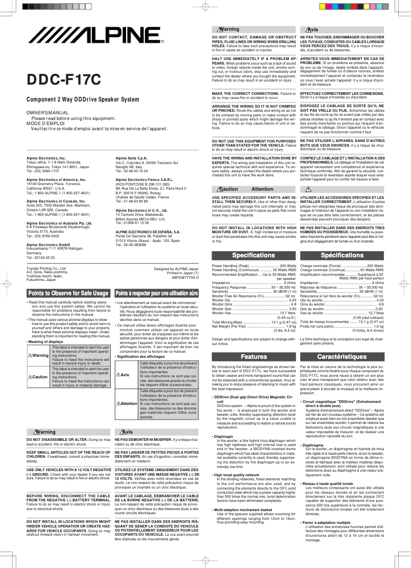 Page 1 de la notice Manuel utilisateur Alpine DDC-F17C