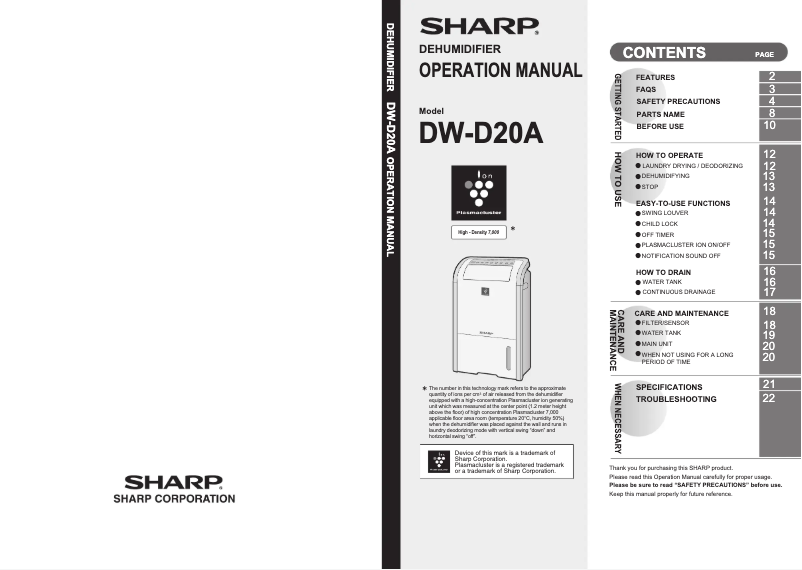 Page n°1 - Manuel utilisateur Sharp DW-D20A