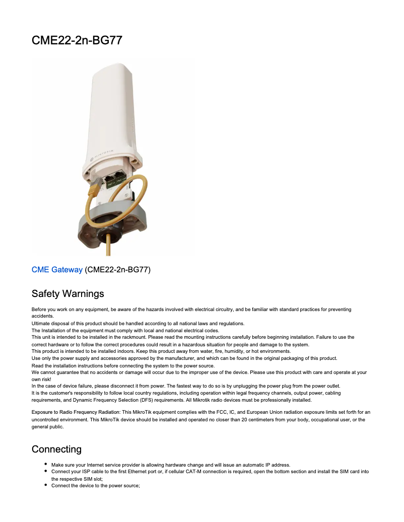 Image de la première page du manuel de l'appareil CME22-2n-BG77