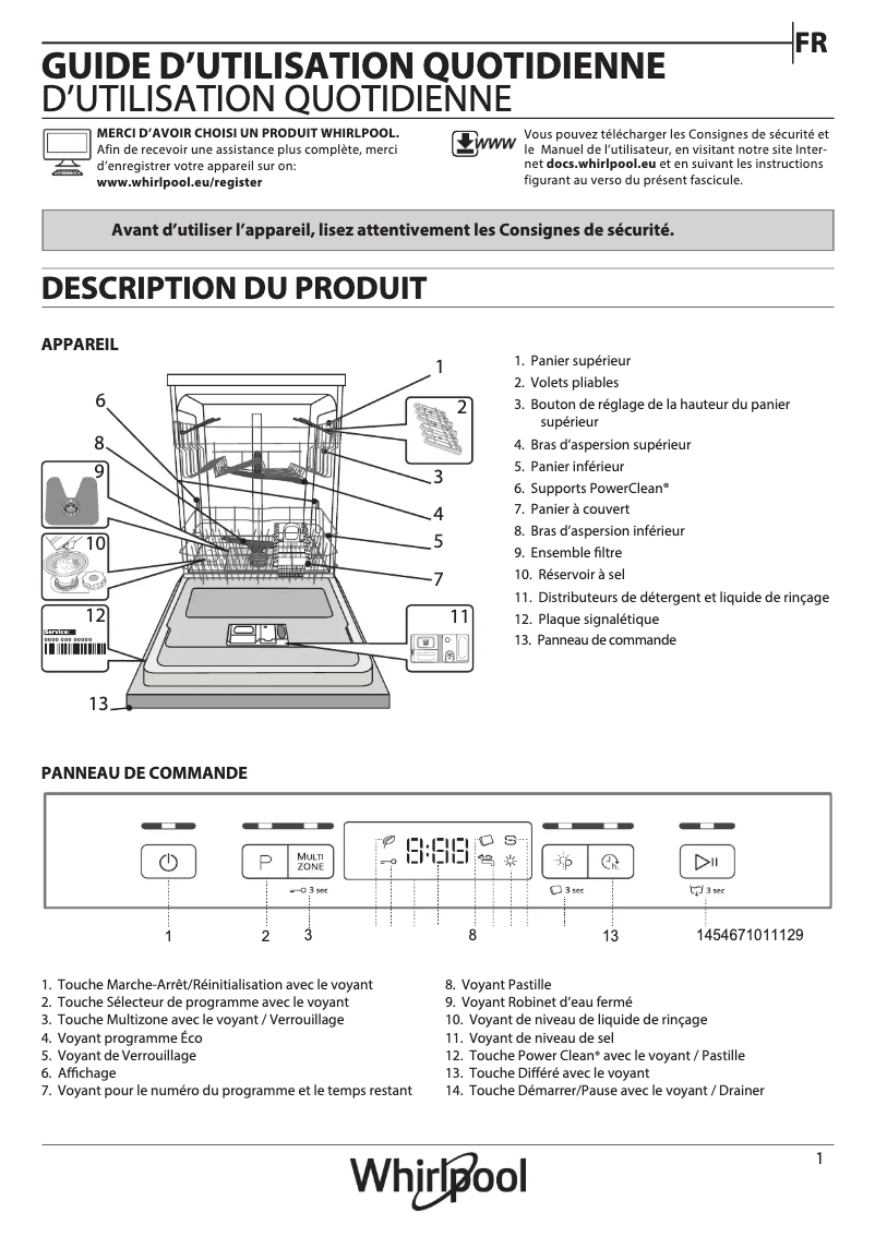 Page 1 de la notice Manuel utilisateur Whirlpool WFC 3C26 P