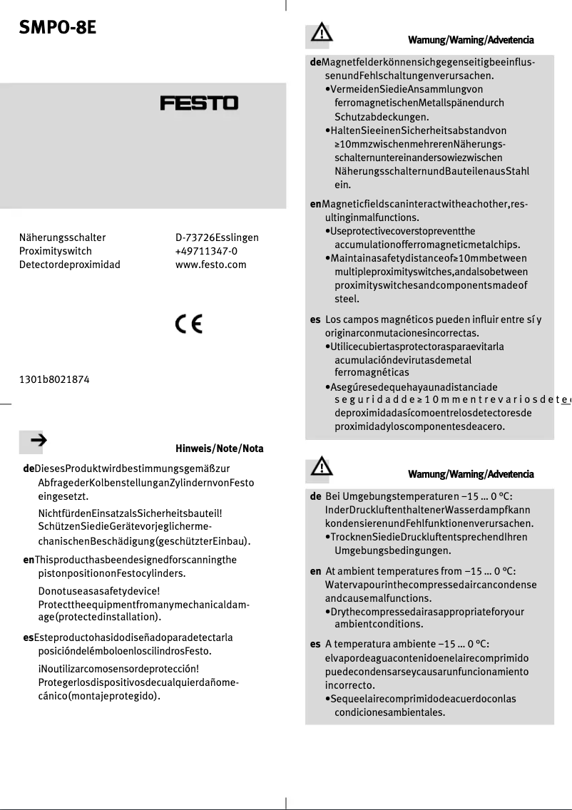 Page 1 de la notice Manuel utilisateur Festo SMPO-8E