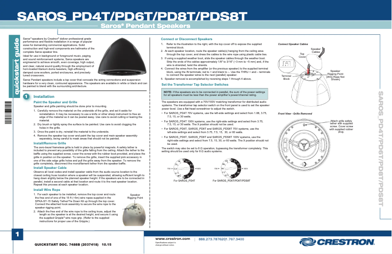 Page 1 de la notice Manuel utilisateur Crestron SAROS PDS8T-B-T-EACH