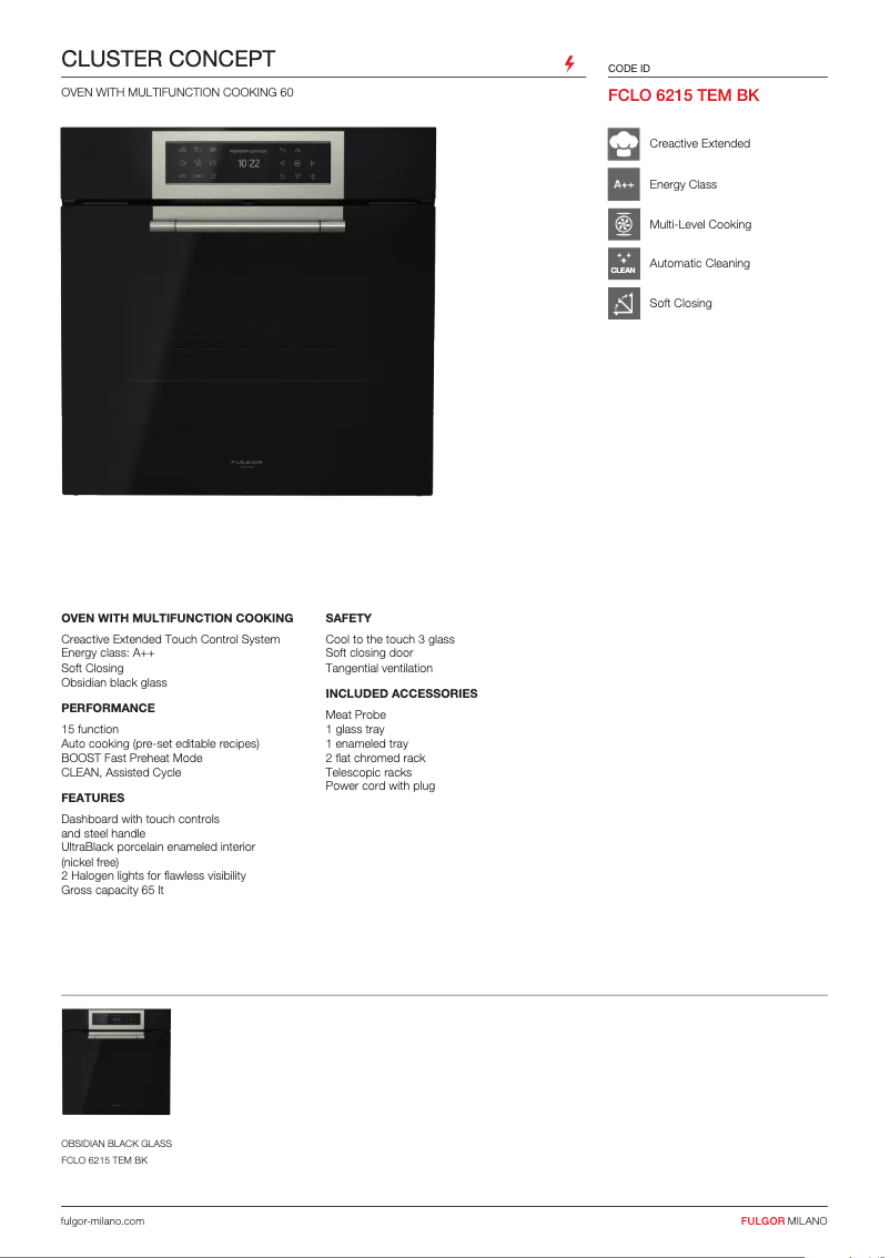 Page n°1 - Fiche technique Fulgor Milano FCLO 6215 TEM BK