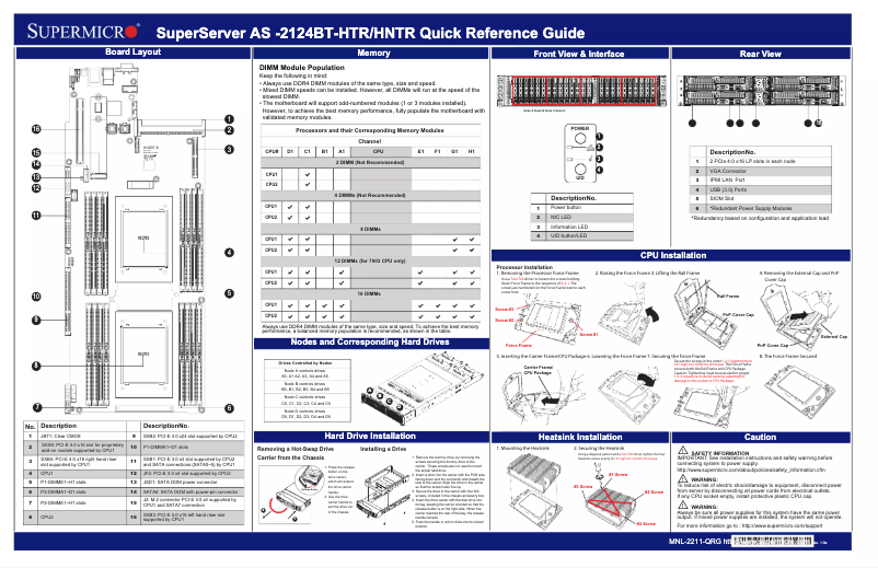 Page 1 de la notice Guide de démarrage rapide Supermicro A+ Server 2124BT-HTR
