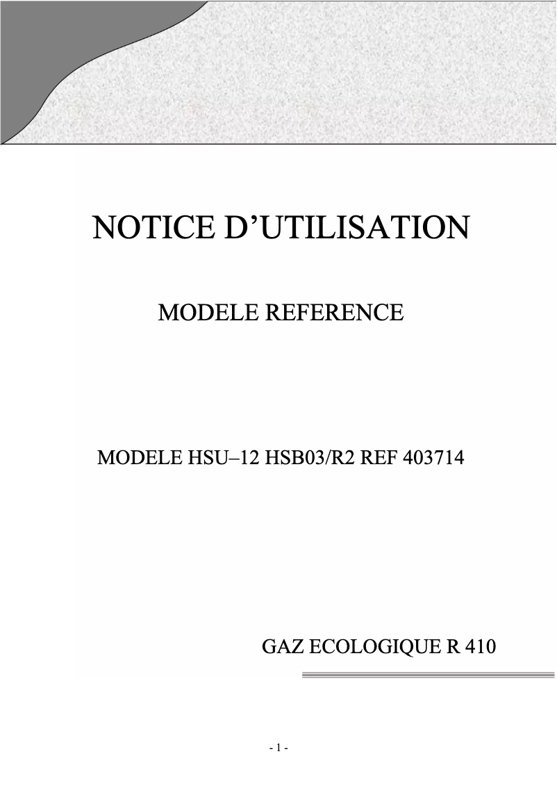 Image de la première page du manuel de l'appareil HSU 12 RHE03/R2