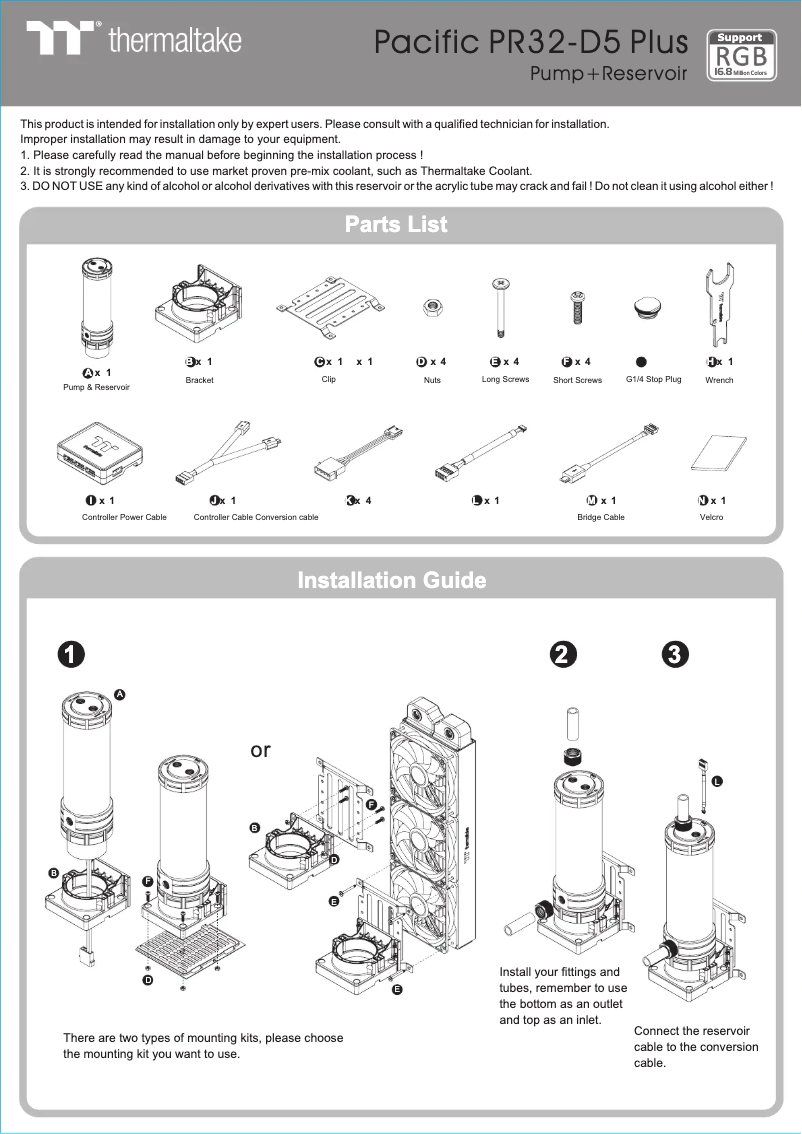 Page 1 de la notice Manuel utilisateur Thermaltake Pacific PR32-D5 Plus