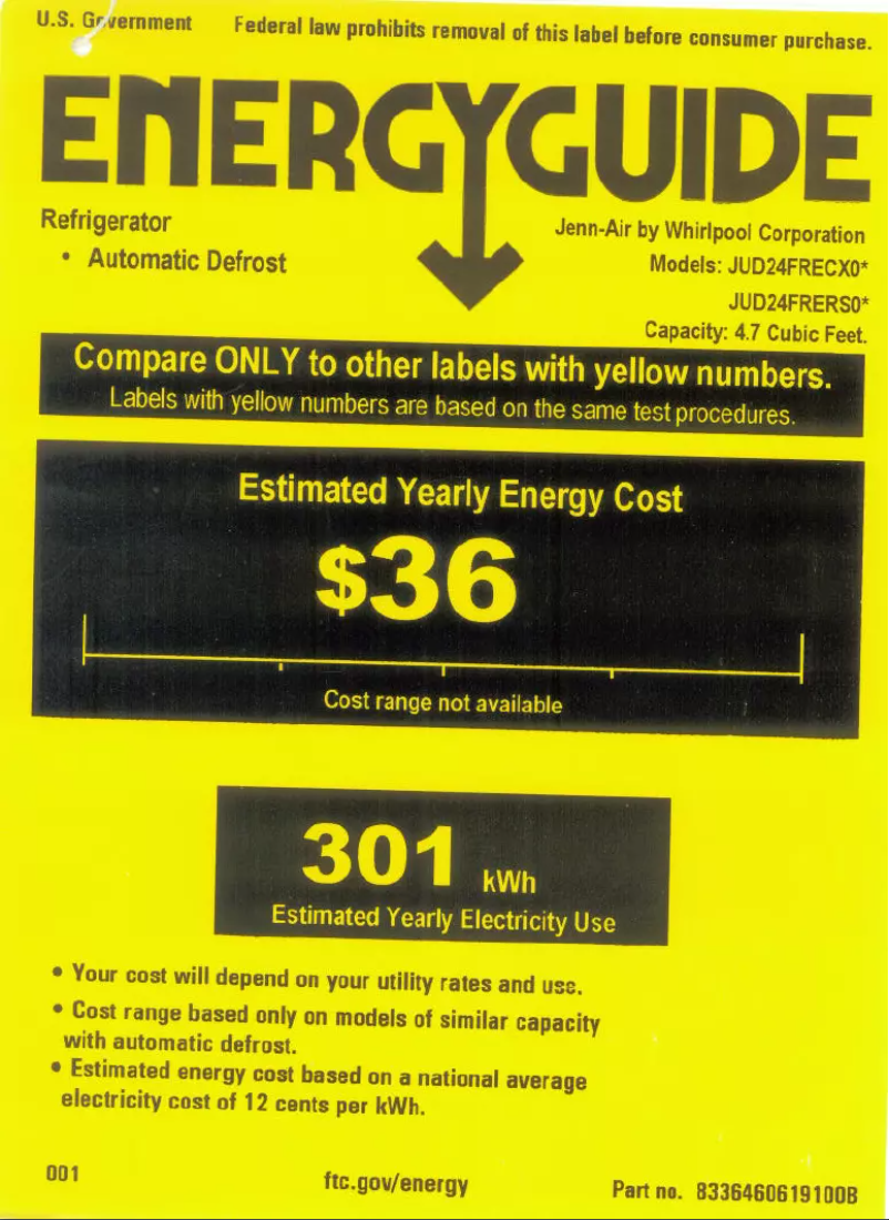 Page n°1 - Label énergétique JennAir JUD24FRECX