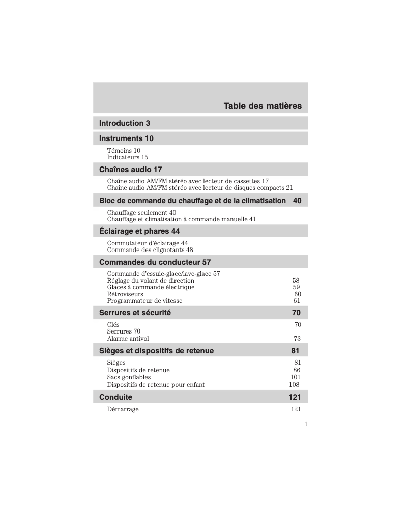 Page n°1 - Manuel utilisateur Ford Focus (2003)