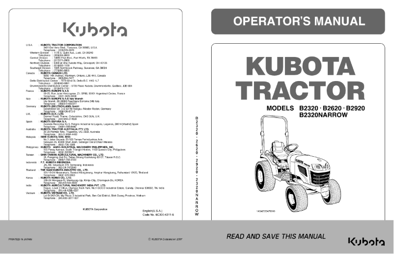 Page n°1 - Manuel utilisateur Kubota B2620