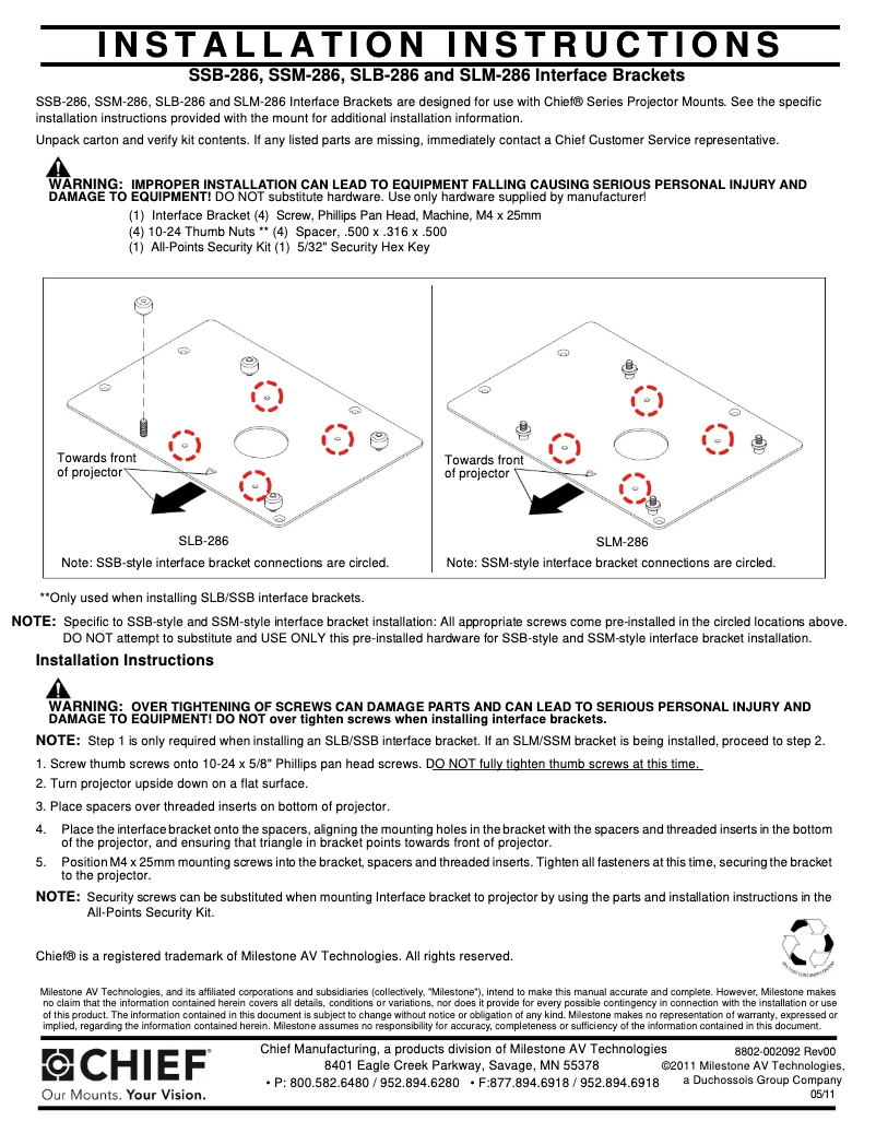 Page 1 de la notice Manuel utilisateur Chief SSB286
