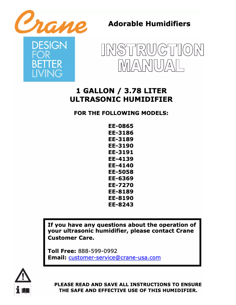 Page 1 de la notice Manuel utilisateur Crane EE-3189