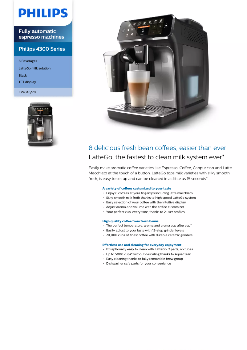 Page n°1 - Fiche technique Philips 4300 Series EP4346