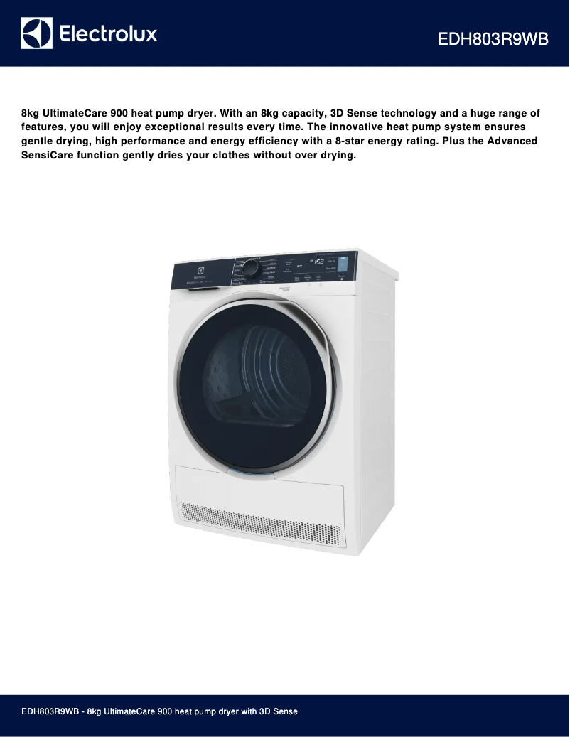 Página 1 del manual Ficha técnica Electrolux EDH803R9WB
