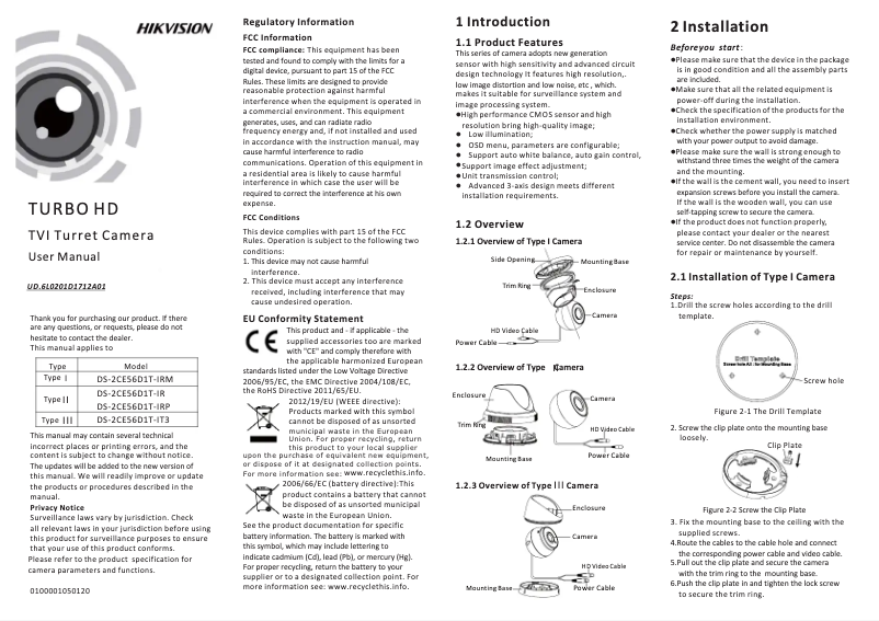 Page n°1 - Manuel utilisateur Hikvision DS-2CE16D1T-IR(3.6MM)