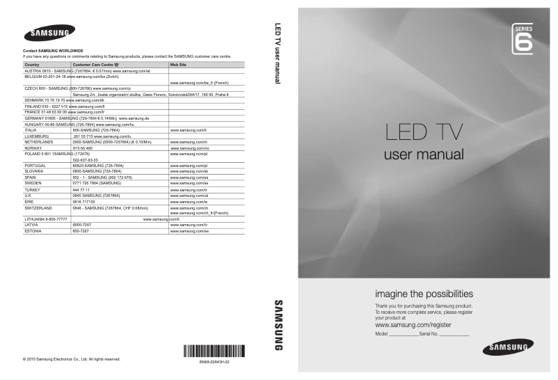 Page n°1 - Manuel utilisateur Samsung UE40C6905VS