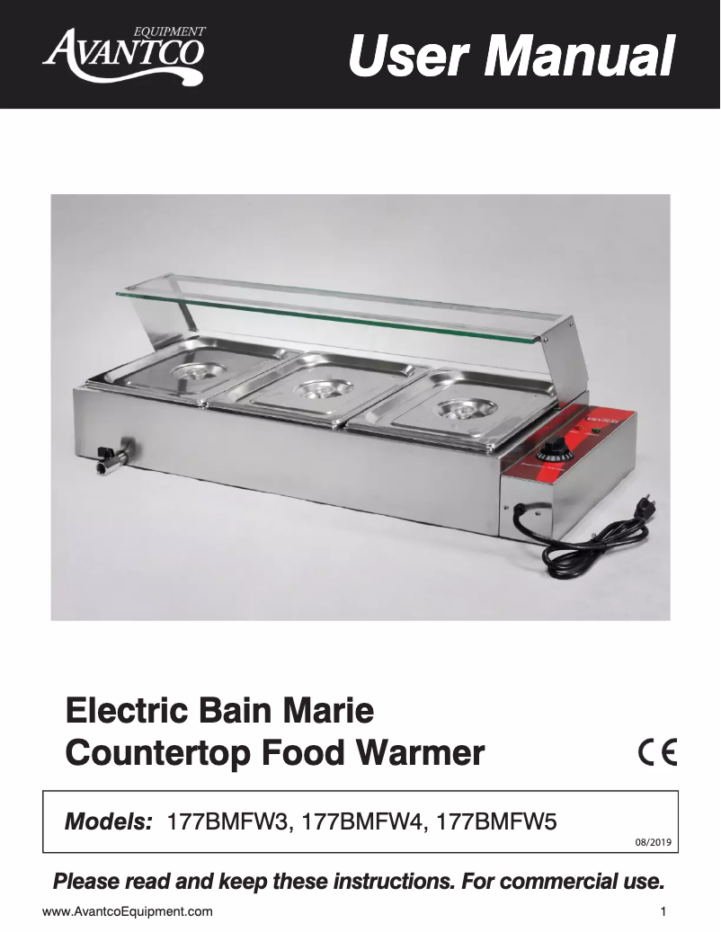Page 1 de la notice Manuel utilisateur Avantco BMFW5