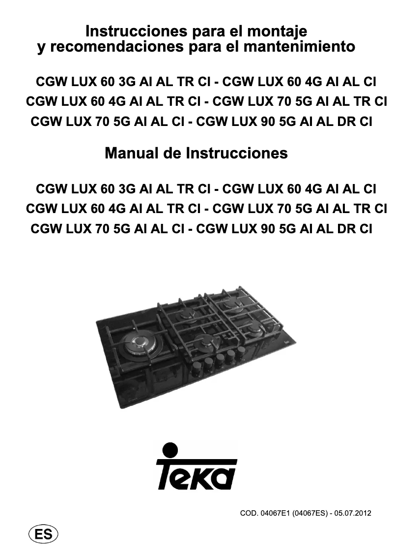 Image de la première page du manuel de l'appareil CGW LUX 70 5G AI AL TR CI