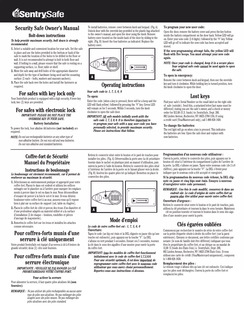 Page n°1 - Manuel utilisateur Sentry X105