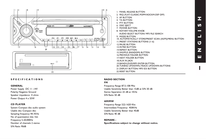 Page n°1 - Manuel utilisateur Caliber MCD 171