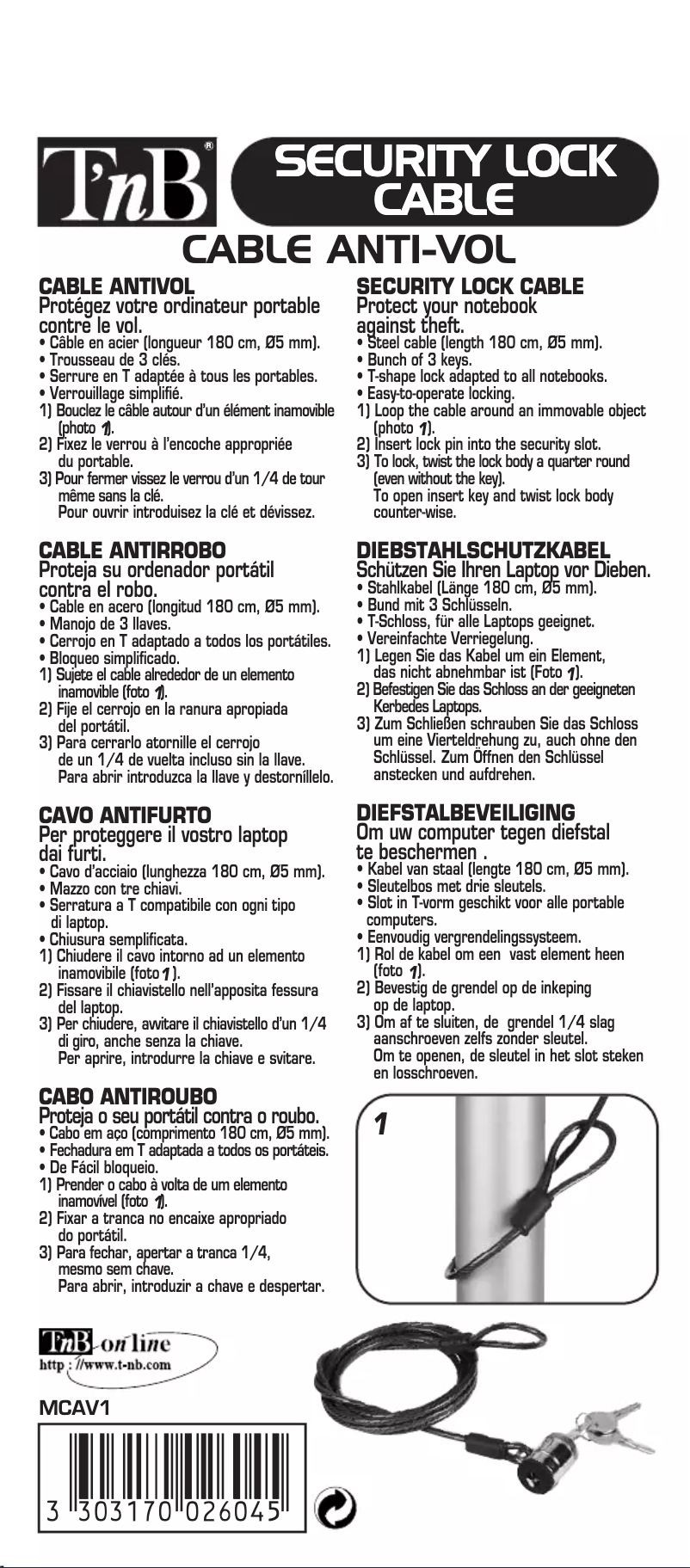 Page 1 de la notice Manuel utilisateur T'nB MCAV1