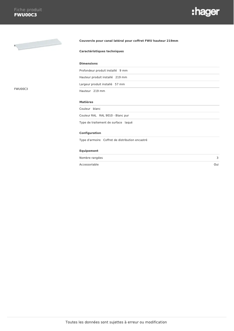 Page n°1 - Fiche technique Hager FWU00C3