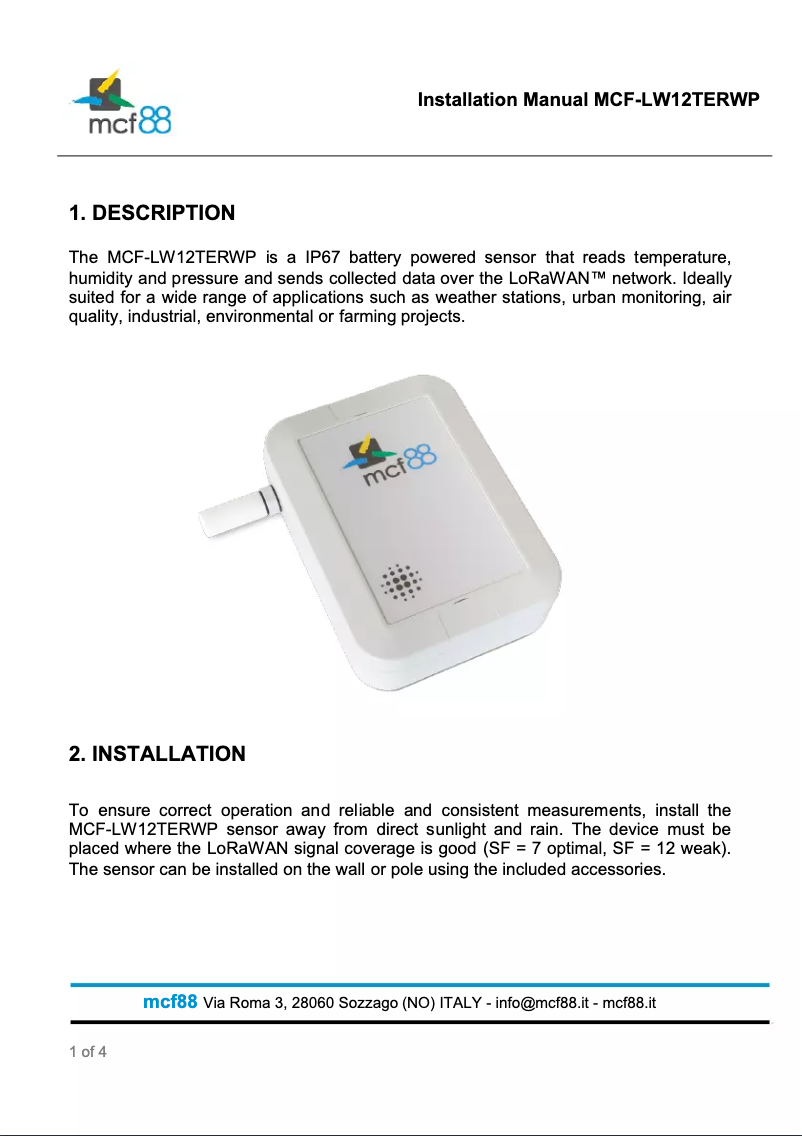 Page 1 de la notice Manuel utilisateur MCF88 MCF-LW12TERWP
