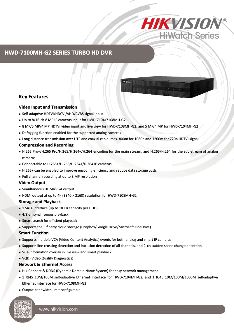 Page n°1 - Fiche technique Hikvision HWD-7104MH-G2