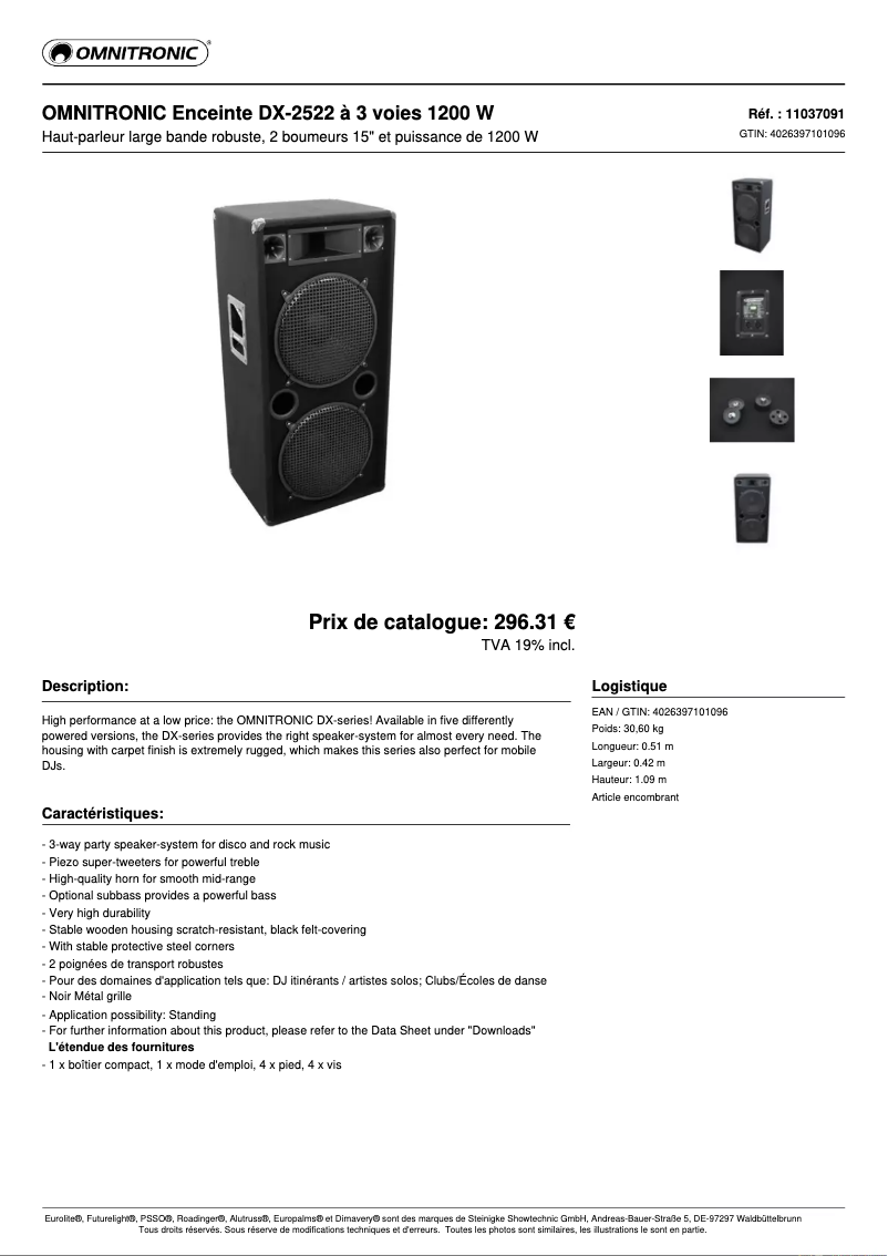 Page n°1 - Fiche technique Omnitronic DX-2522