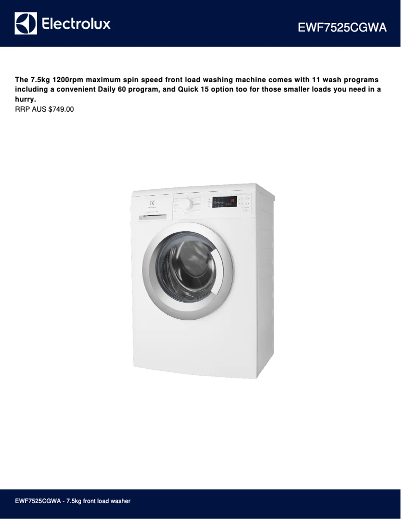 Page 1 de la notice Manuel utilisateur Electrolux EWF7525CGWA