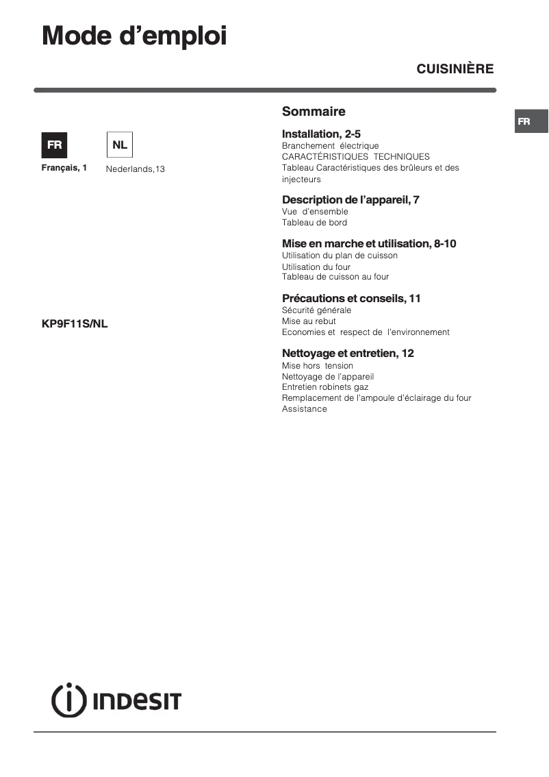 Página 1 del manual Manual de usuario Indesit KP9F11S(X)/NL