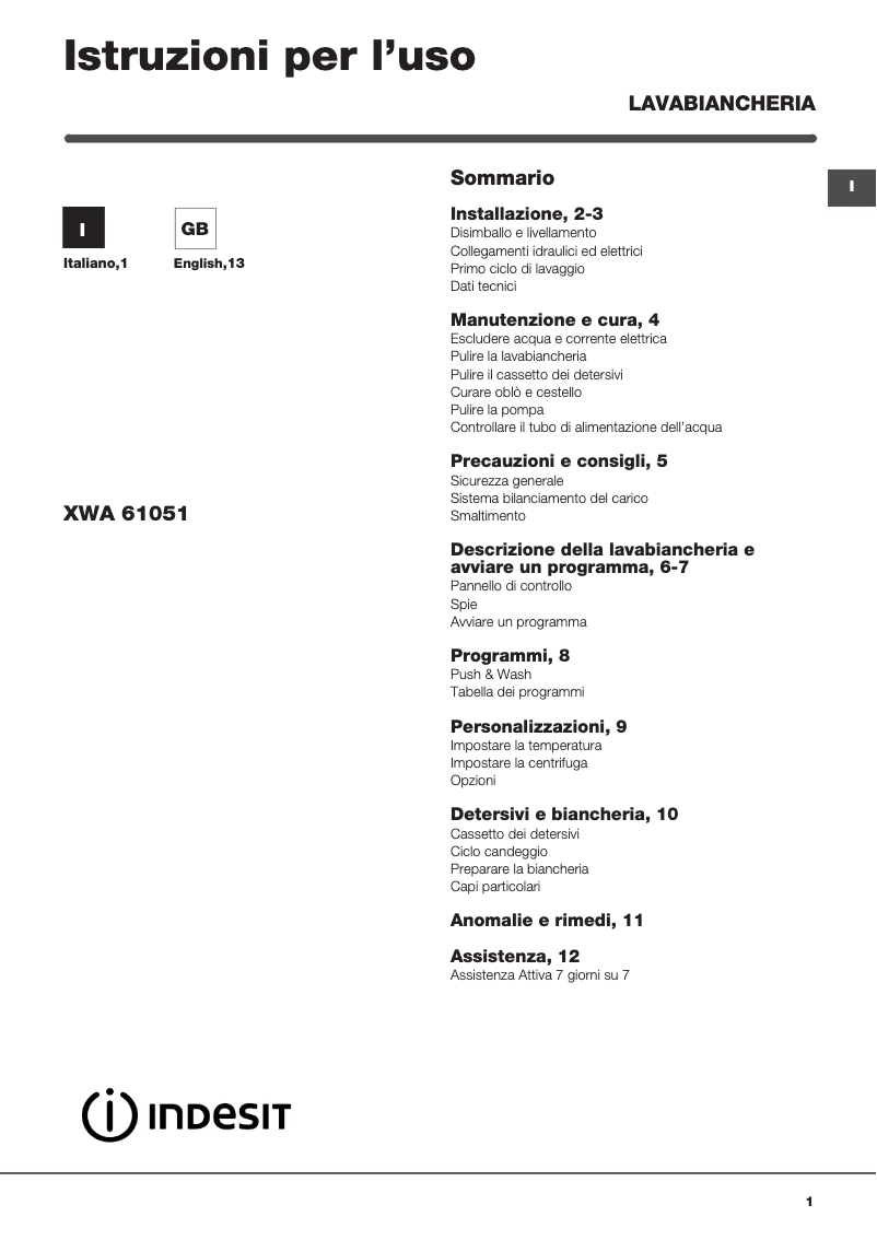 Image de la première page du manuel de l'appareil XWA 61051