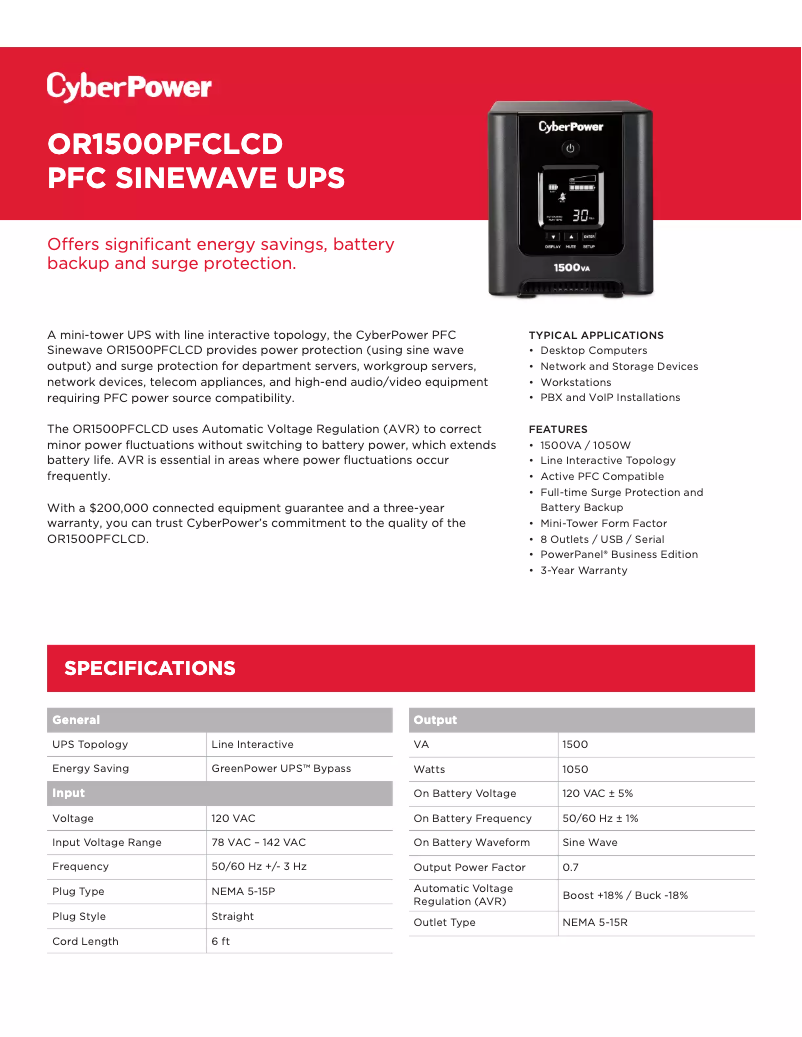 Imagen de la primera página del manual del dispositivo OR1500PFCLCD