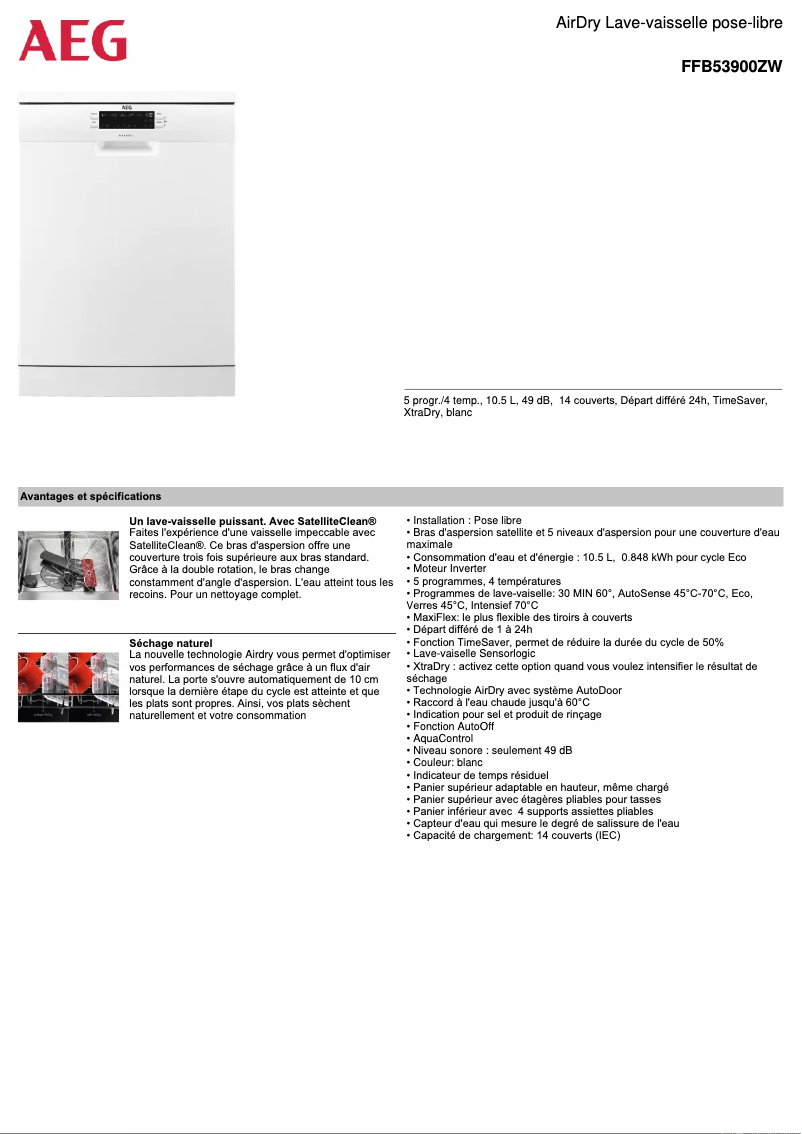 Page n°1 - Fiche technique AEG FFB53900ZW