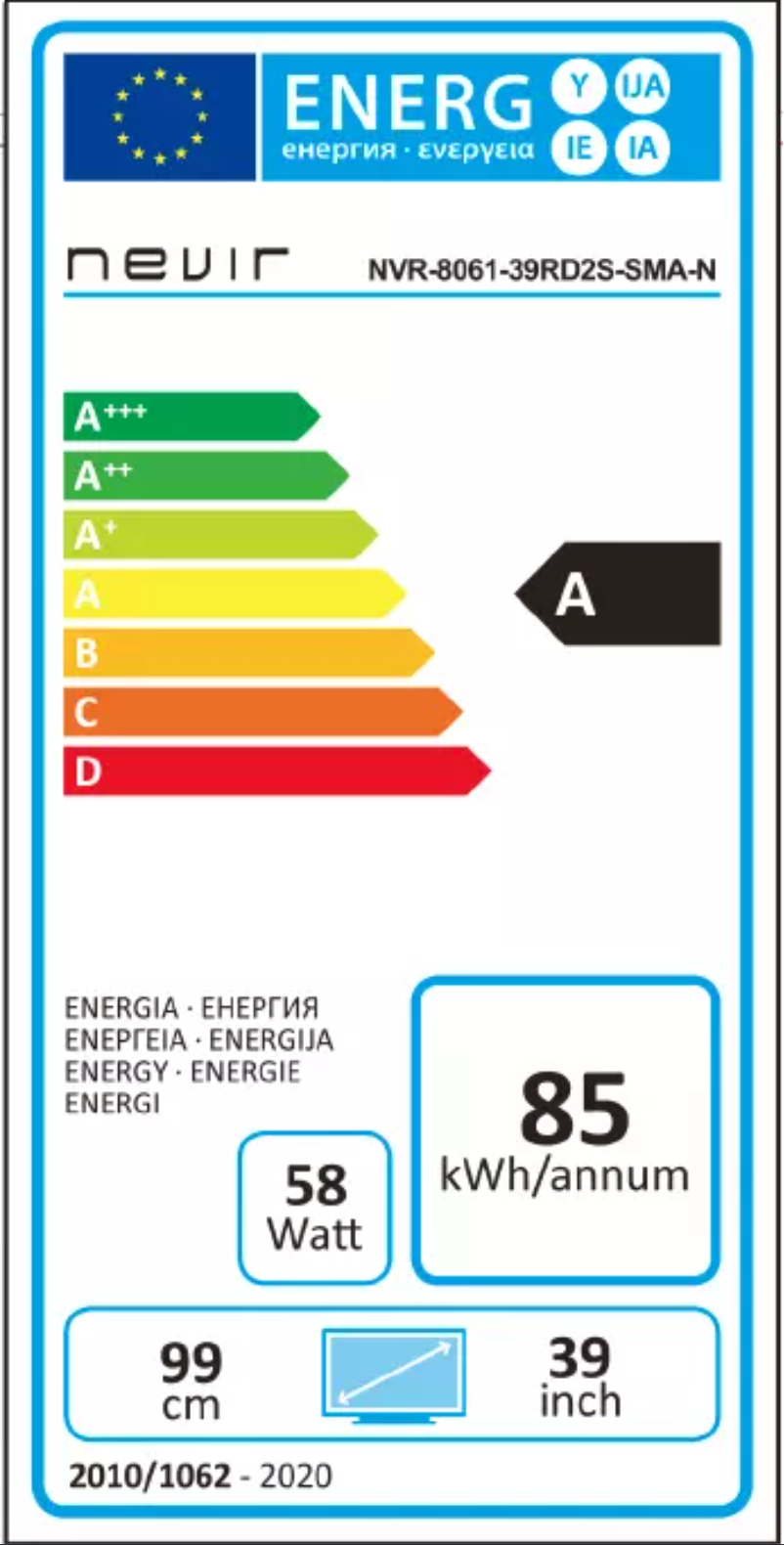 Page n°1 - Label énergétique Nevir NVR-8060-39RD2S-SMA-N