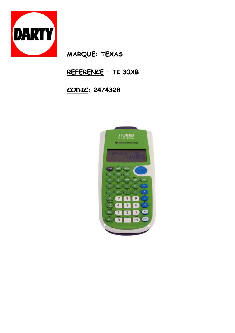 Page 1 de la notice Manuel utilisateur Texas Instruments 30XB