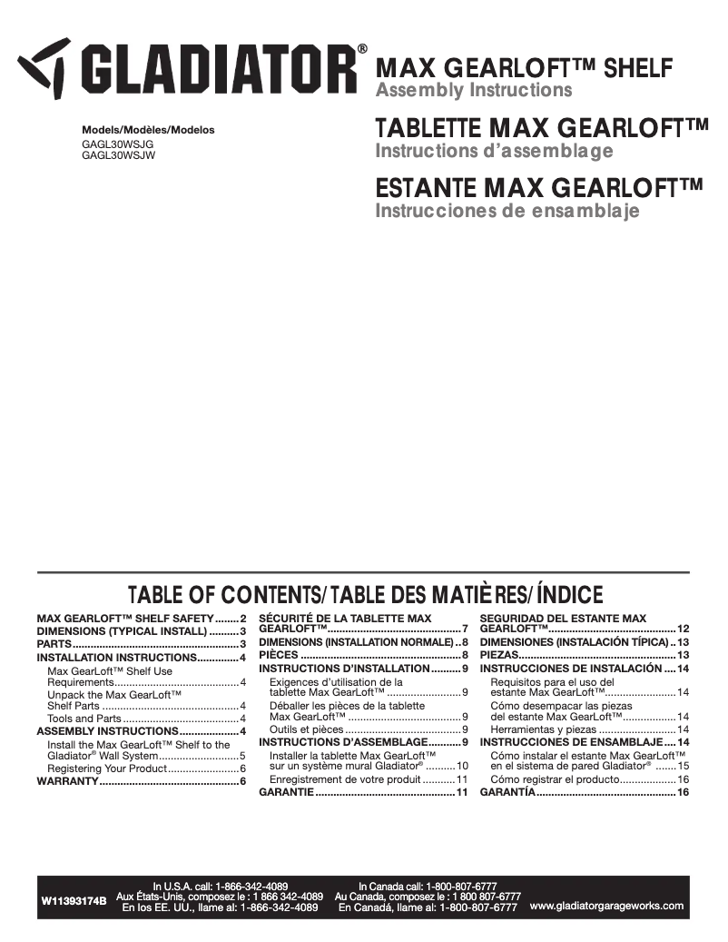 Page 1 de la notice Manuel utilisateur Gladiator GAGL30WSJG