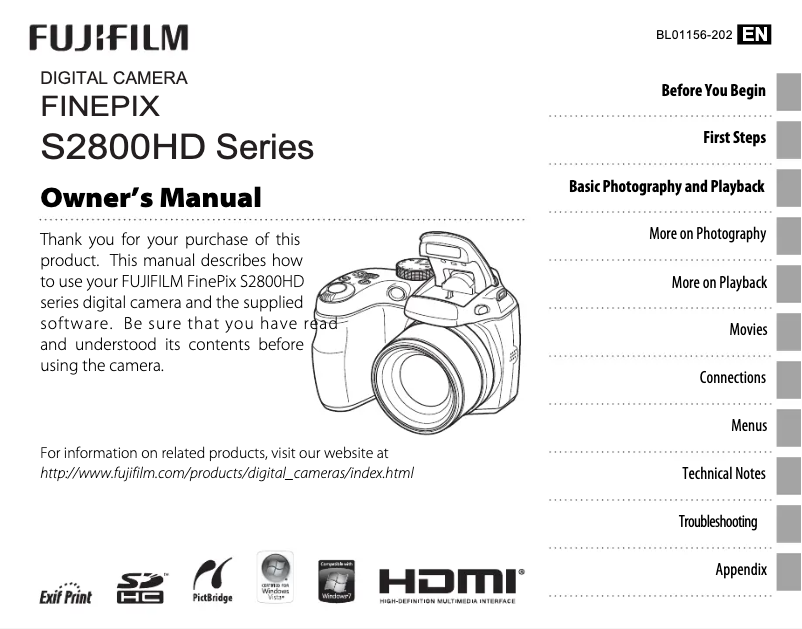 Page n°1 - Manuel utilisateur Fujifilm FinePix S2800HD