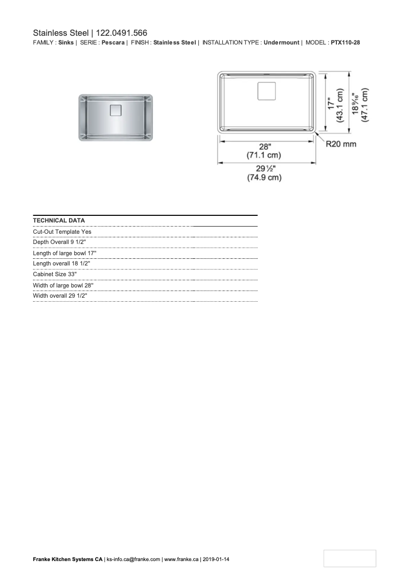 Page 1 de la notice Manuel utilisateur Franke PTX110-28