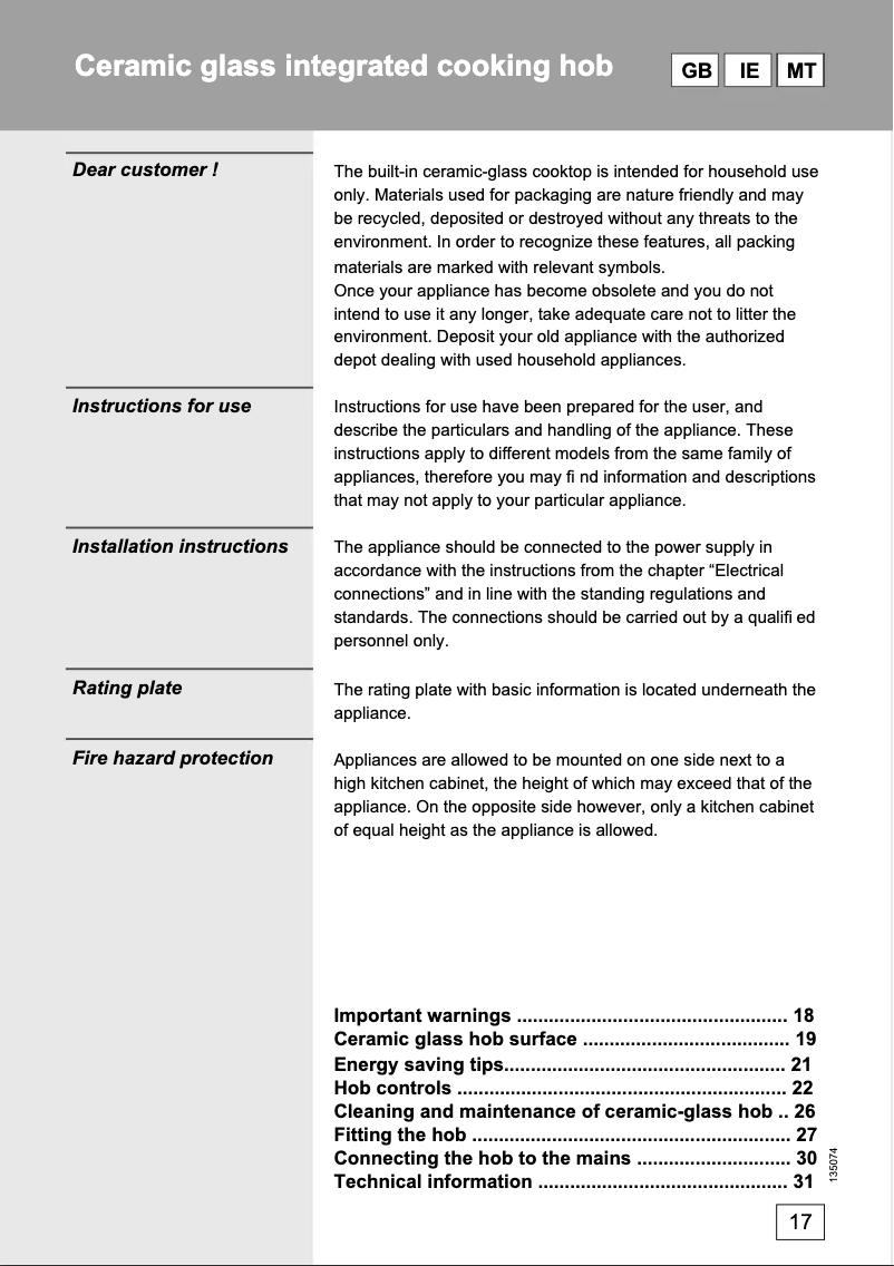 Page n°1 - Manuel utilisateur Gorenje ECT 300 C
