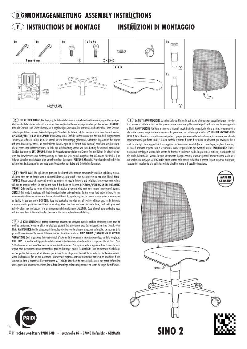 Page 1 de la notice Manuel utilisateur Paidi Sino 2