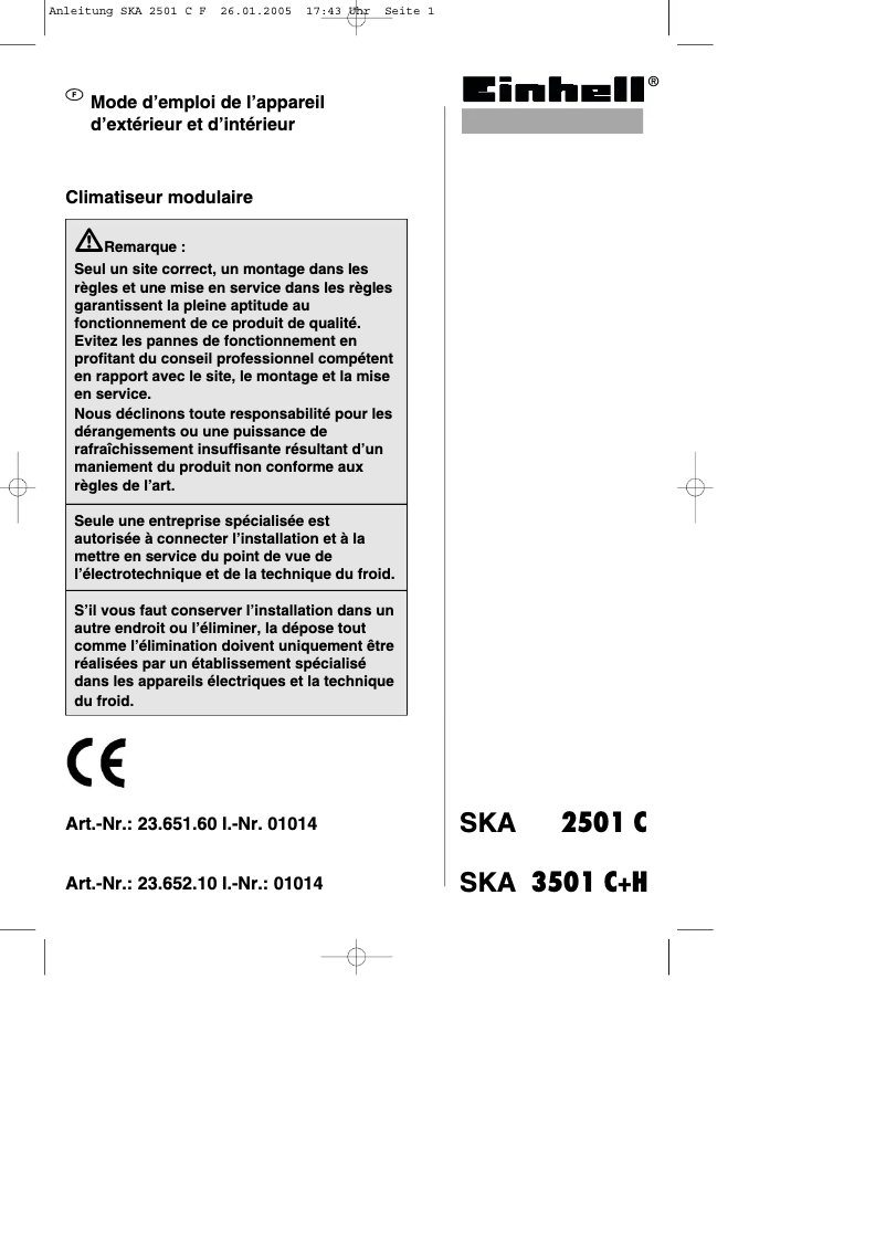 Image de la première page du manuel de l'appareil SKA 2501 C