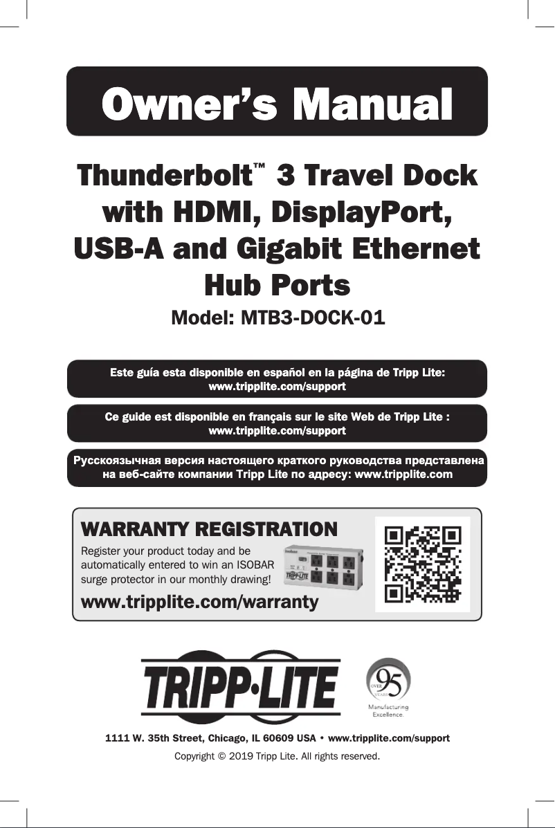 Page 1 de la notice Manuel utilisateur Tripp Lite Thunderbolt MTB3-DOCK-01