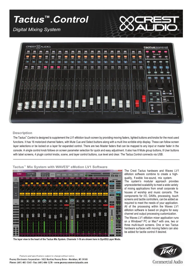 Image de la première page du manuel de l'appareil Tactus Control Surface
