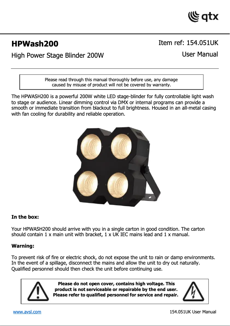 Page 1 de la notice Manuel utilisateur Qtx HPWASH200