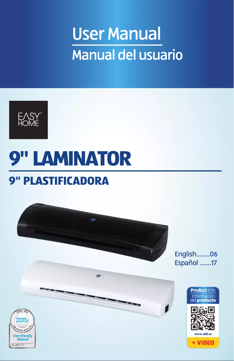 Page 1 de la notice Manuel utilisateur Easy Home 9'' Laminator OL 250-L