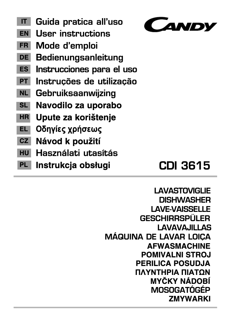 Page 1 de la notice Manuel utilisateur Candy CDI 3615