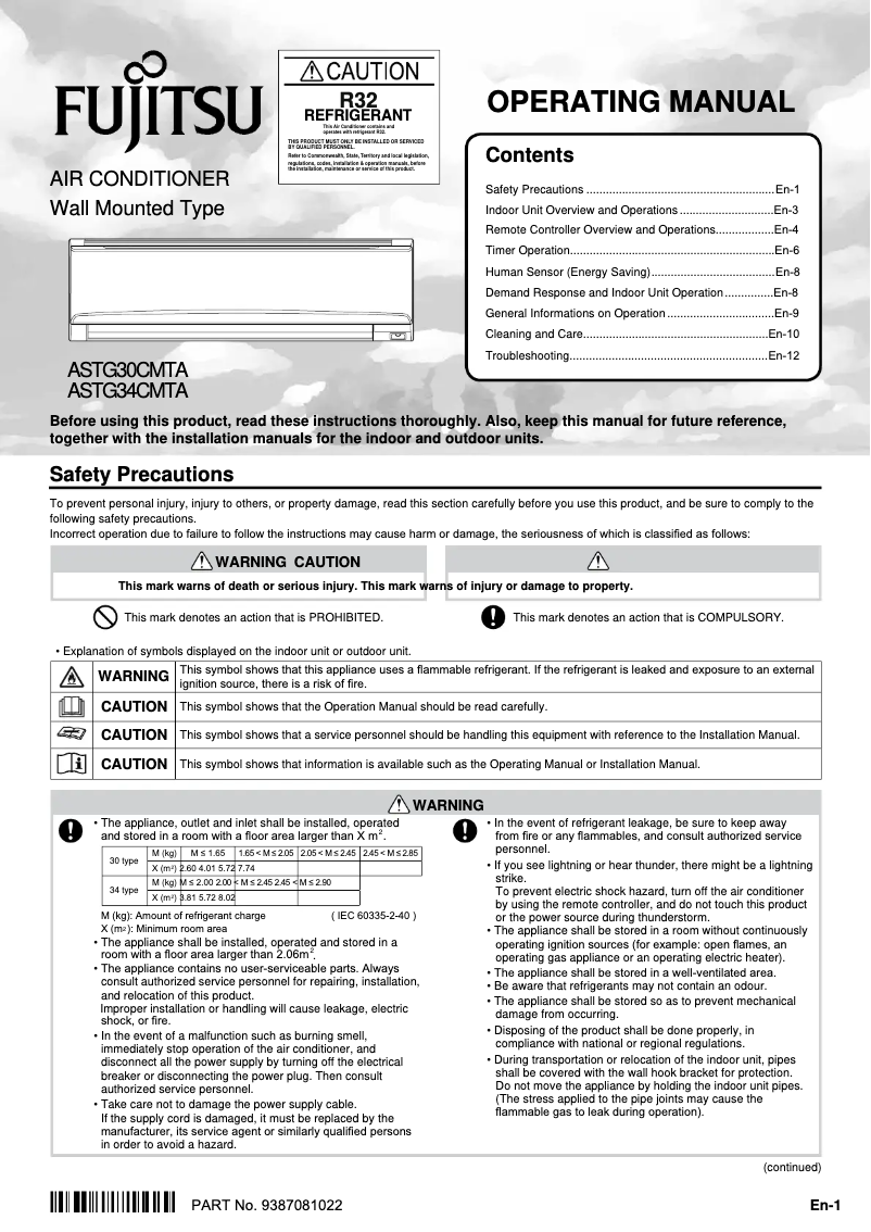 Page 1 of the manual User Manual Fujitsu Lifestyle ASTG34CMTA