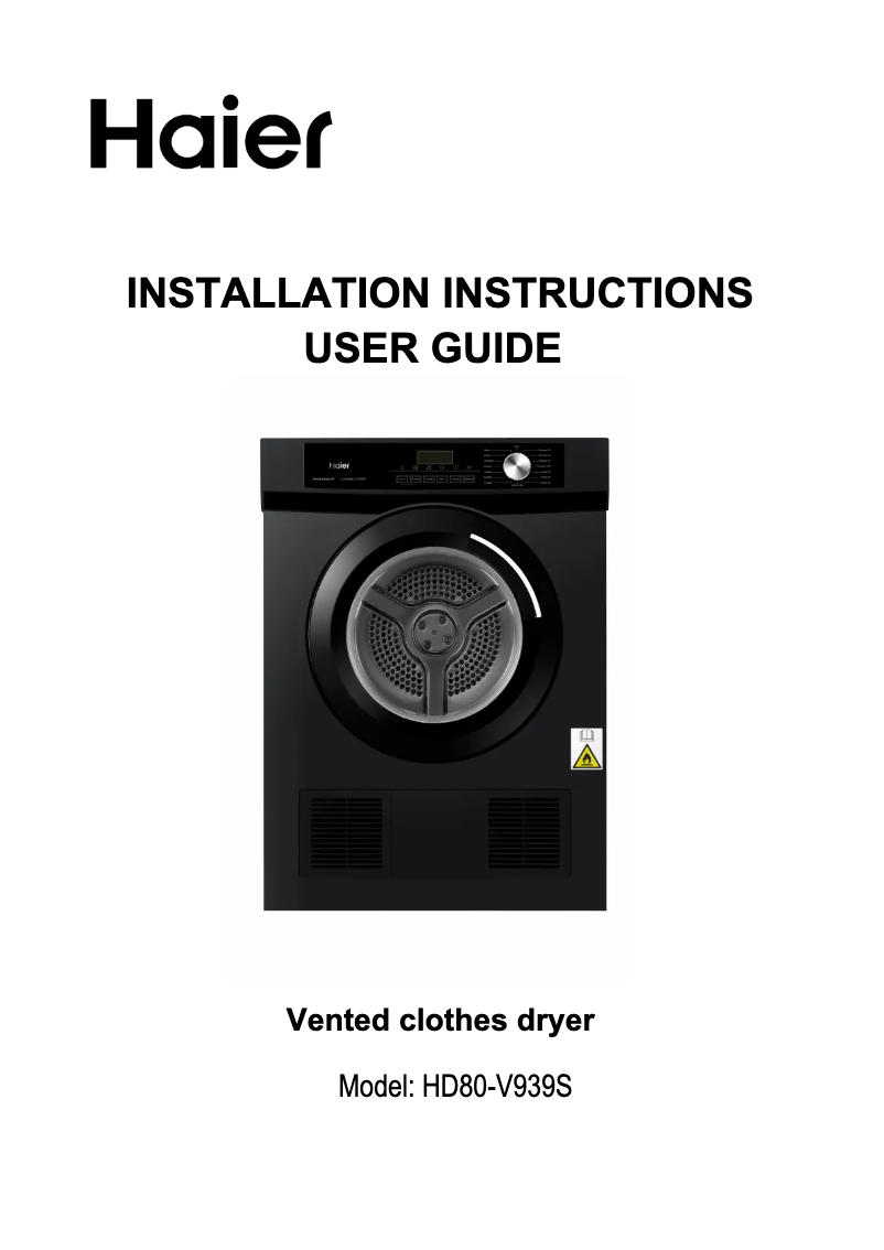 Page 1 de la notice Manuel utilisateur Haier HD80-V939S