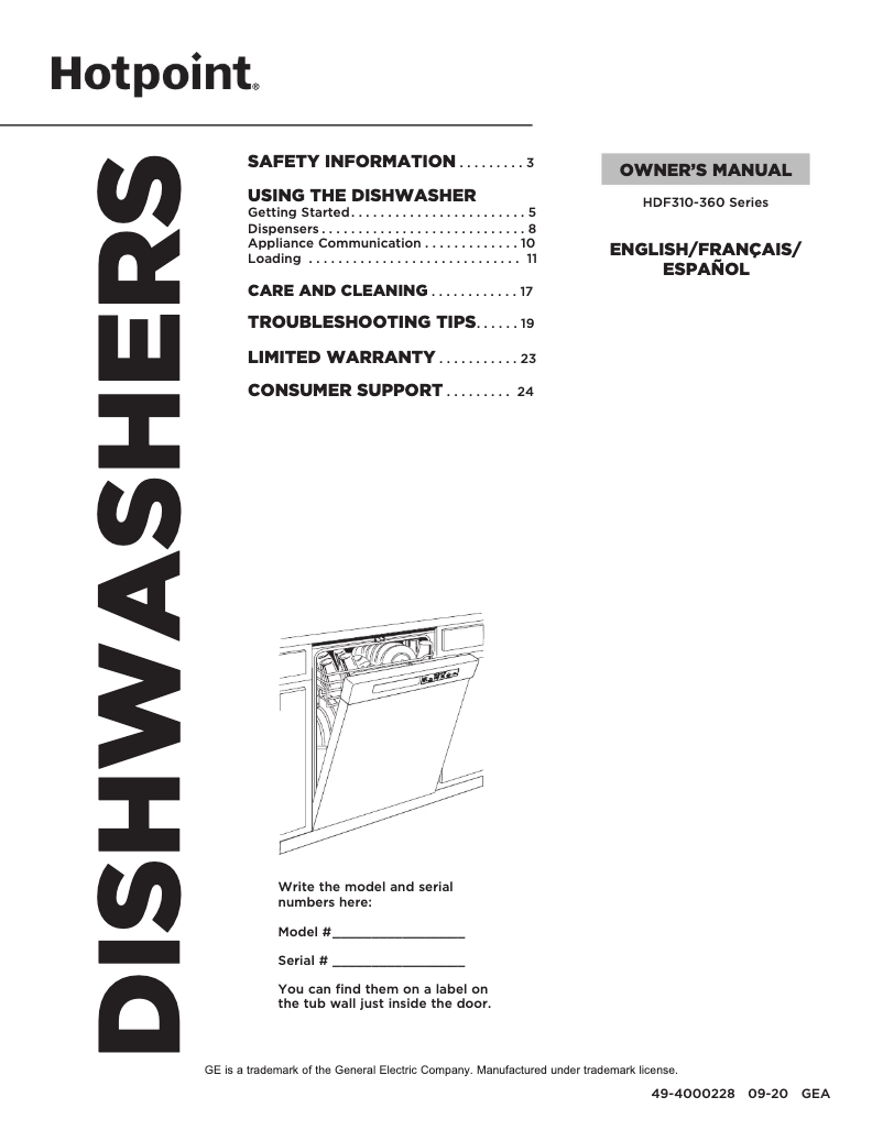 Page n°1 - Manuel d'utilisation et d'entretien Hotpoint HDF330PGRWW